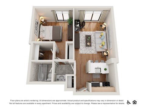 Floor plan for 1 bed, 1 bath, 650 sqft